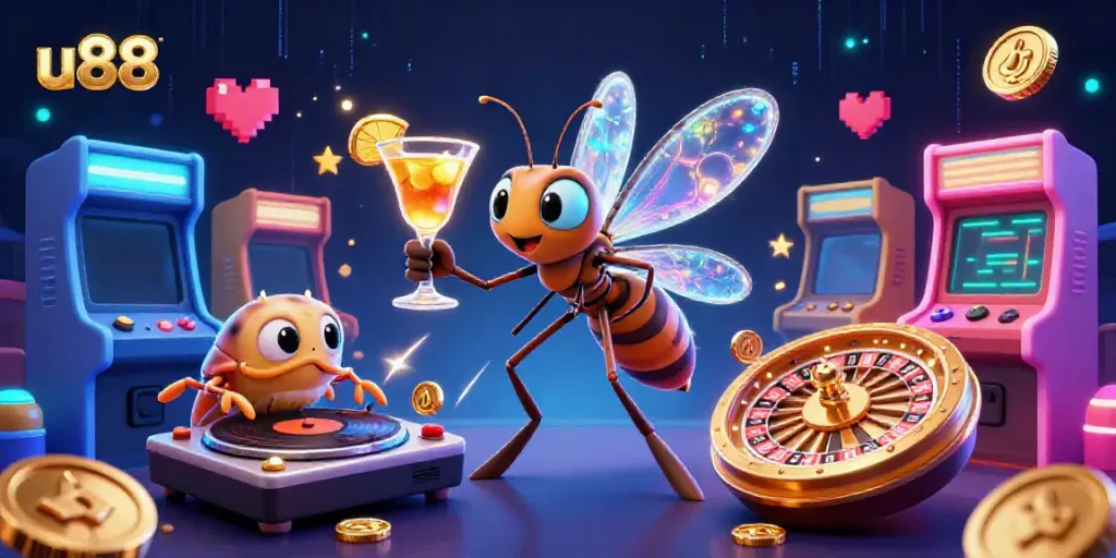 Experience the thrill of u88 with a vibrant casino scene featuring unique characters and dynamic game elements.