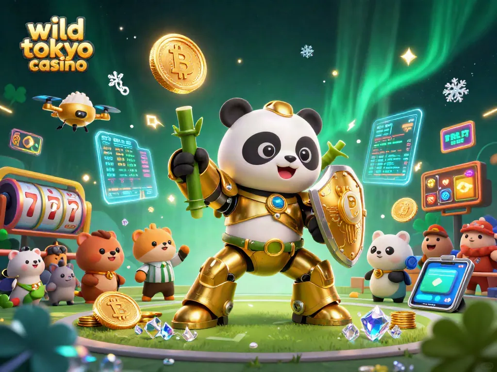 Engage with the wild tokyo casino adventure in this vibrant 3D scene featuring crypto elements and characters.