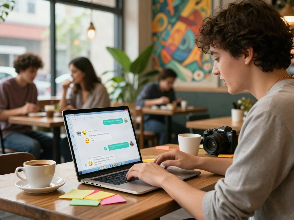 Interactive digital chat scene showcasing spicy chat ai in a cozy café setting.