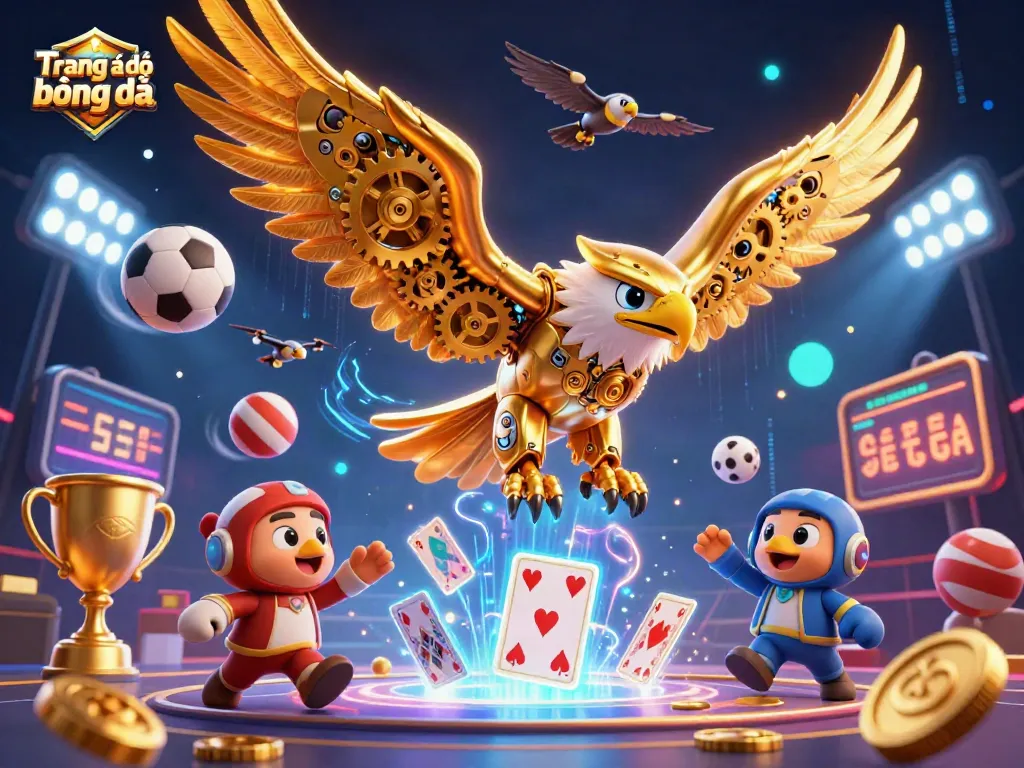 Betting on Trang cá độ bóng đá with vibrant sports elements and a powerful golden eagle.