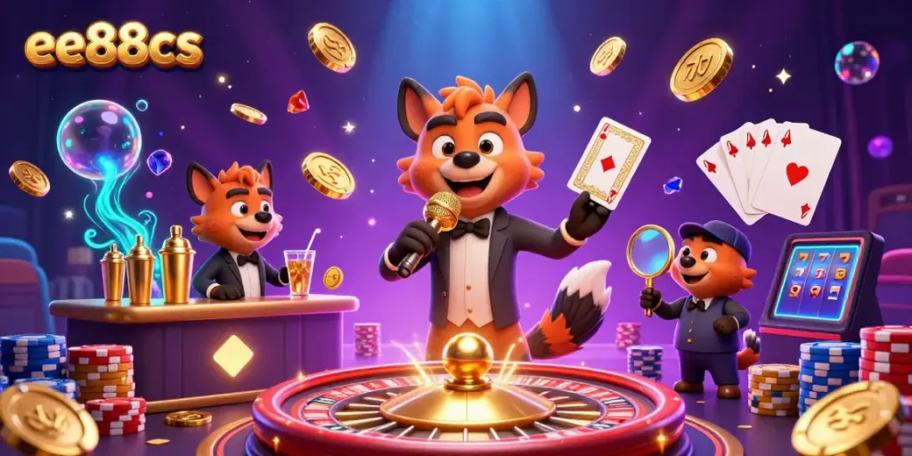 Experience the lively ee88cs comedy casino club featuring hyenas in a colorful casino atmosphere.