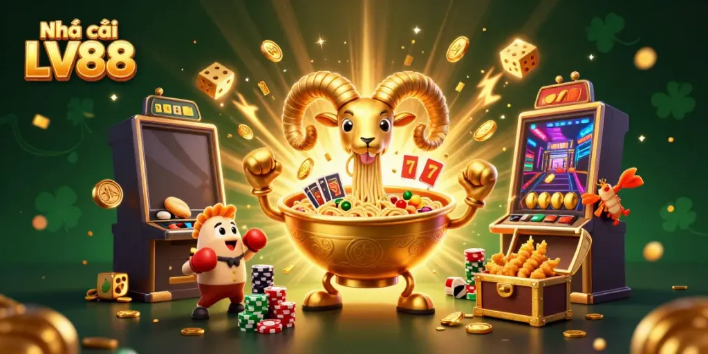 Engage in thrilling gameplay at Nhà cái LV88 with a vibrant casino scene featuring dynamic characters and exciting elements.
