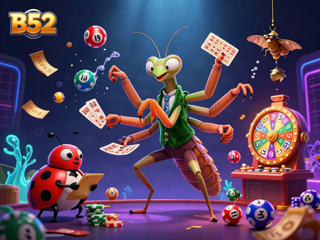 Engage in B52 casino excitement with colorful balls and dynamic winnings illustrated in a vibrant 3D scene.