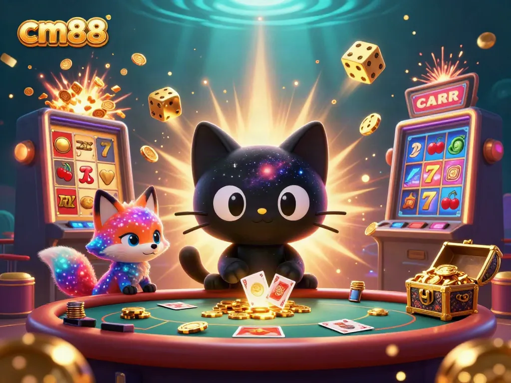 Experience thrilling gameplay at cm88 with an imaginative cosmic casino scene filled with vibrant characters and elements.