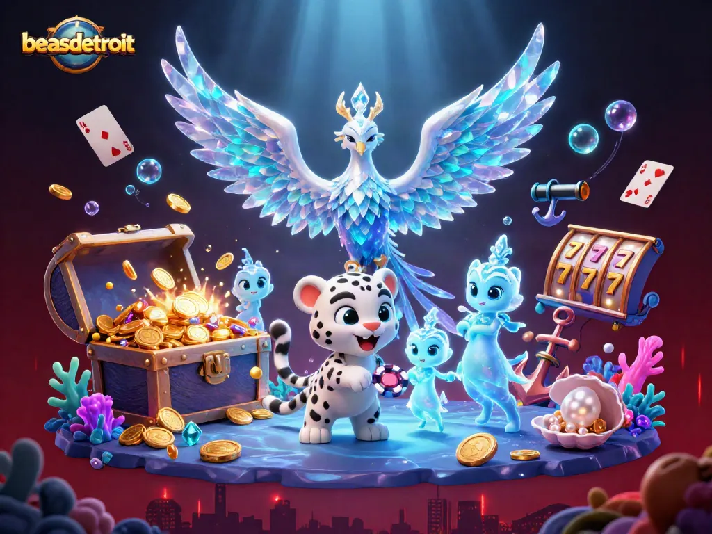 Engage in thrilling gaming at beasdetroit with vibrant illustrations of majestic characters and casino elements.