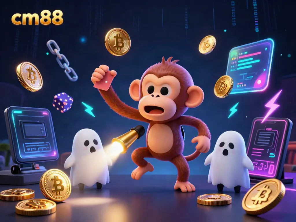 Engage with cm88’s haunted casino scene featuring a playful poltergeist monkey juggling golden items.