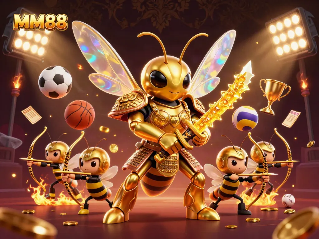 Witness the thrilling MM88 experience with a dynamic gaming scene featuring a giant hornet and bee archers.