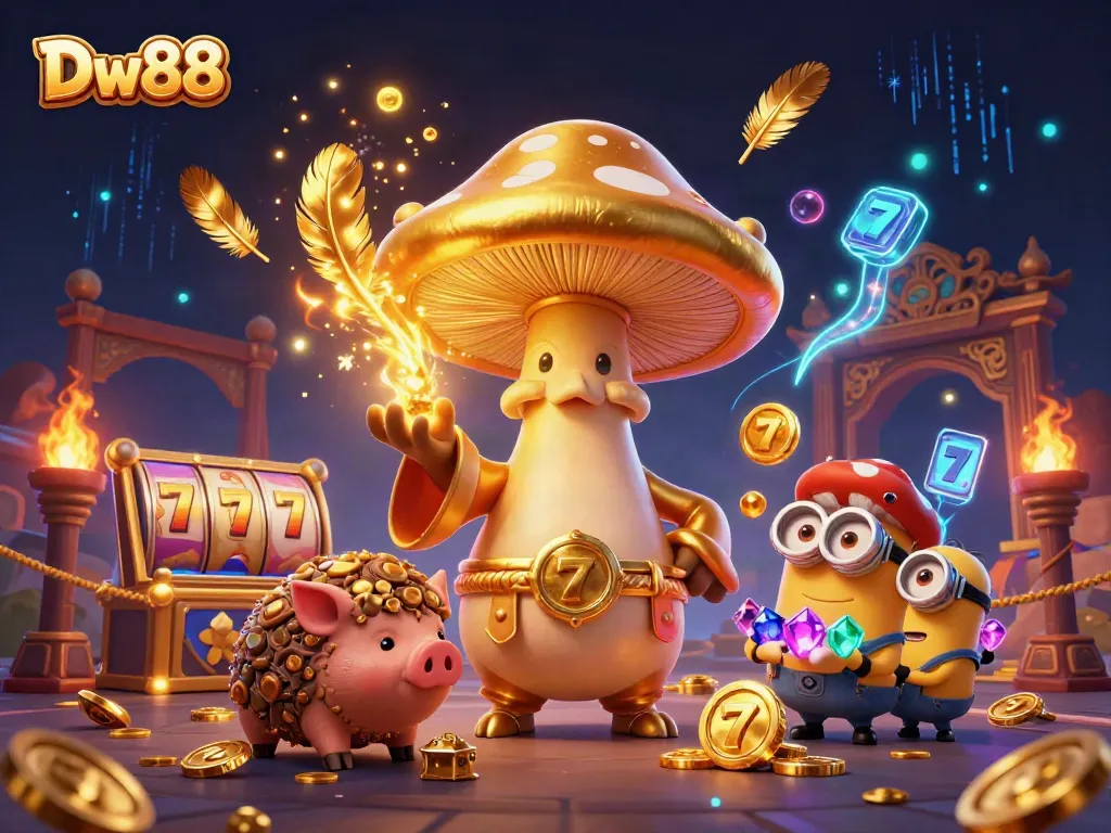 Experience thrilling gameplay with Dw88's vibrant jackpot scene featuring magical characters and casino elements.